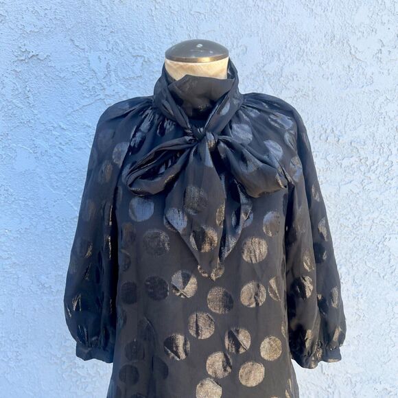 Tibi Tops - Tibi Womens Silk Tie Front Black Blouse Polka Dot Size S